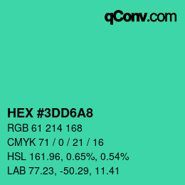 颜色代码: HEX #3DD6A8 | qconv.com