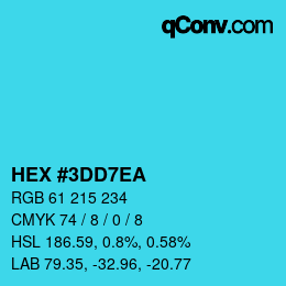 Color code: HEX #3DD7EA | qconv.com