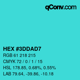 カラーコード: HEX #3DDAD7 | qconv.com
