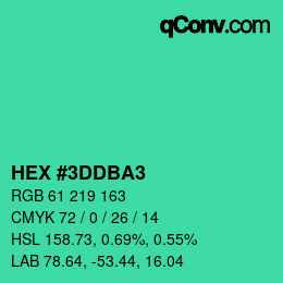 カラーコード: HEX #3DDBA3 | qconv.com