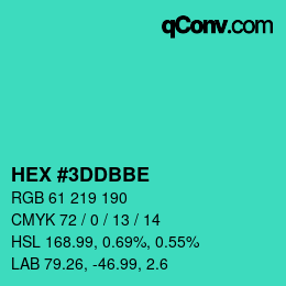カラーコード: HEX #3DDBBE | qconv.com