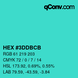Color code: HEX #3DDBCB | qconv.com