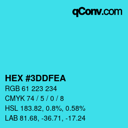 Color code: HEX #3DDFEA | qconv.com