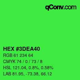Farbcode: HEX #3DEA40 | qconv.com