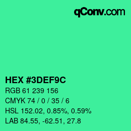 Color code: HEX #3DEF9C | qconv.com