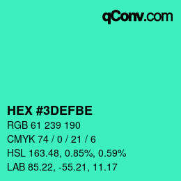 Color code: HEX #3DEFBE | qconv.com
