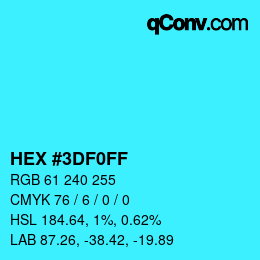 Color code: HEX #3DF0FF | qconv.com