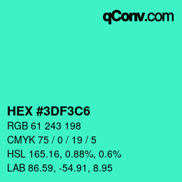 Color code: HEX #3DF3C6 | qconv.com