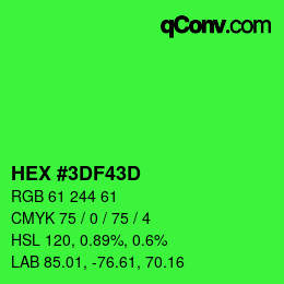 Color code: HEX #3DF43D | qconv.com