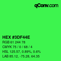 Color code: HEX #3DF44E | qconv.com
