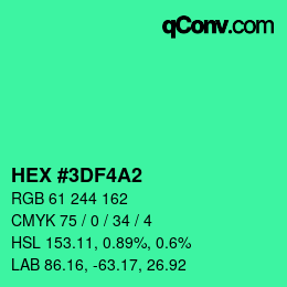 カラーコード: HEX #3DF4A2 | qconv.com