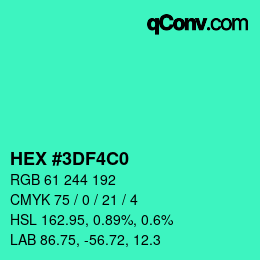 Color code: HEX #3DF4C0 | qconv.com