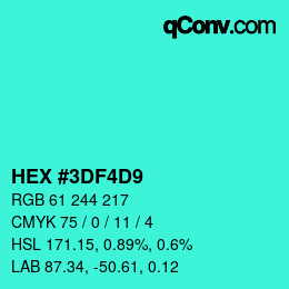 Farbcode: HEX #3DF4D9 | qconv.com