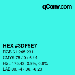 颜色代码: HEX #3DF5E7 | qconv.com