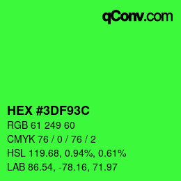 Color code: HEX #3DF93C | qconv.com