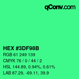 カラーコード: HEX #3DF98B | qconv.com