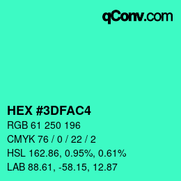 カラーコード: HEX #3DFAC4 | qconv.com