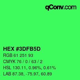 Color code: HEX #3DFB5D | qconv.com
