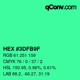 Color code: HEX #3DFB9F | qconv.com