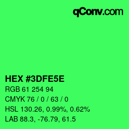 Code couleur: HEX #3DFE5E | qconv.com