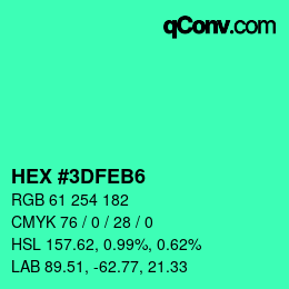 カラーコード: HEX #3DFEB6 | qconv.com