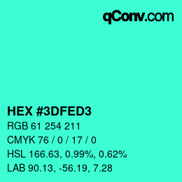 カラーコード: HEX #3DFED3 | qconv.com