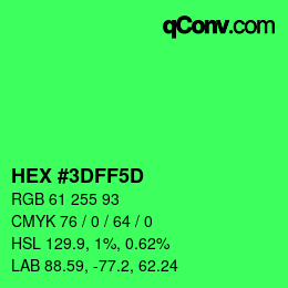 Color code: HEX #3DFF5D | qconv.com