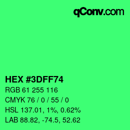 Color code: HEX #3DFF74 | qconv.com