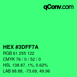 カラーコード: HEX #3DFF7A | qconv.com