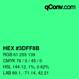 Color code: HEX #3DFF8B | qconv.com