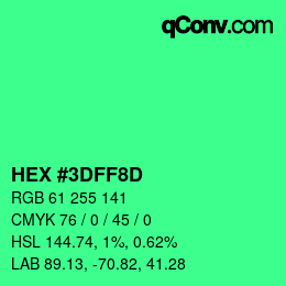 Color code: HEX #3DFF8D | qconv.com