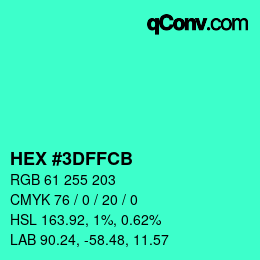 Color code: HEX #3DFFCB | qconv.com