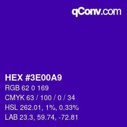 カラーコード: HEX #3E00A9 | qconv.com