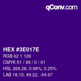 Color code: HEX #3E017E | qconv.com
