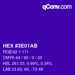 Color code: HEX #3E01AB | qconv.com