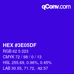 カラーコード: HEX #3E05DF | qconv.com