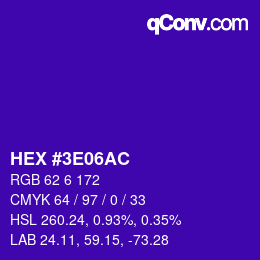 Color code: HEX #3E06AC | qconv.com