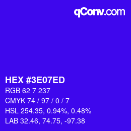 Color code: HEX #3E07ED | qconv.com