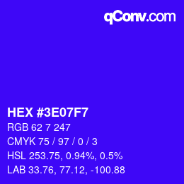 Color code: HEX #3E07F7 | qconv.com