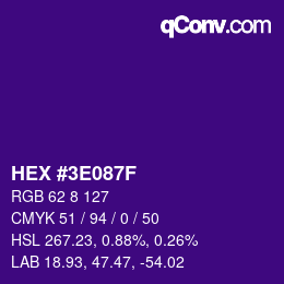 Color code: HEX #3E087F | qconv.com