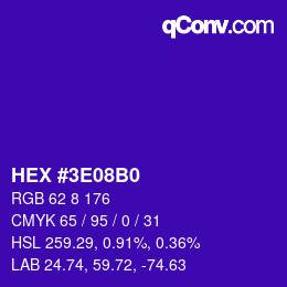 Color code: HEX #3E08B0 | qconv.com
