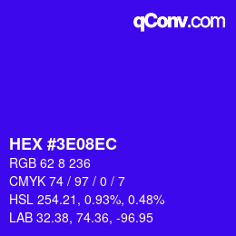 Color code: HEX #3E08EC | qconv.com