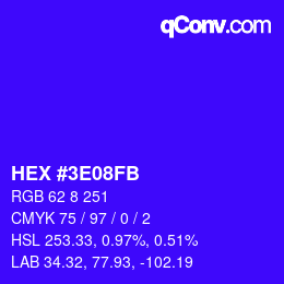 カラーコード: HEX #3E08FB | qconv.com