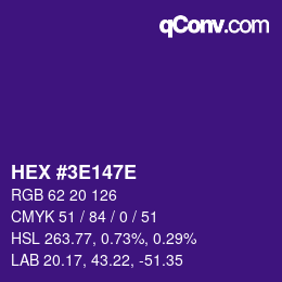 Color code: HEX #3E147E | qconv.com