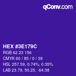 Color code: HEX #3E179C | qconv.com
