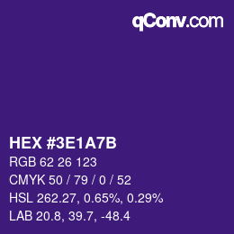 Color code: HEX #3E1A7B | qconv.com