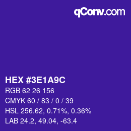 Color code: HEX #3E1A9C | qconv.com