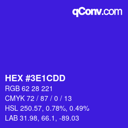 Color code: HEX #3E1CDD | qconv.com