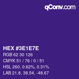 Color code: HEX #3E1E7E | qconv.com