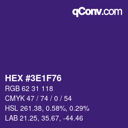 Color code: HEX #3E1F76 | qconv.com